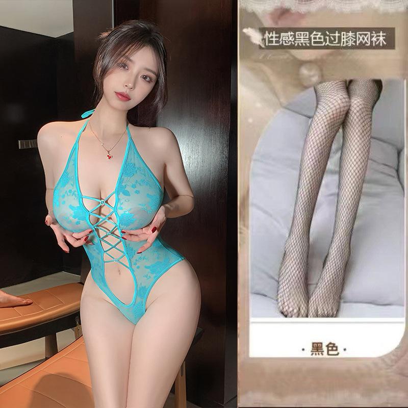 New Free Lace Neck Onesie Perspective Waist Tight Sexy Underwear Women's Temptation Is Empty