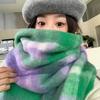 Women's Thick Plaid Yarn Scarf - Versatile, Warm, College Style for Fall/Winter