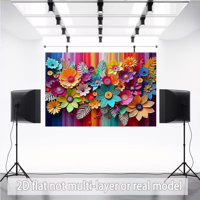 2D Printing Rainbow Floral Backdrop, Bright Colorful Flower Studio Photo Background