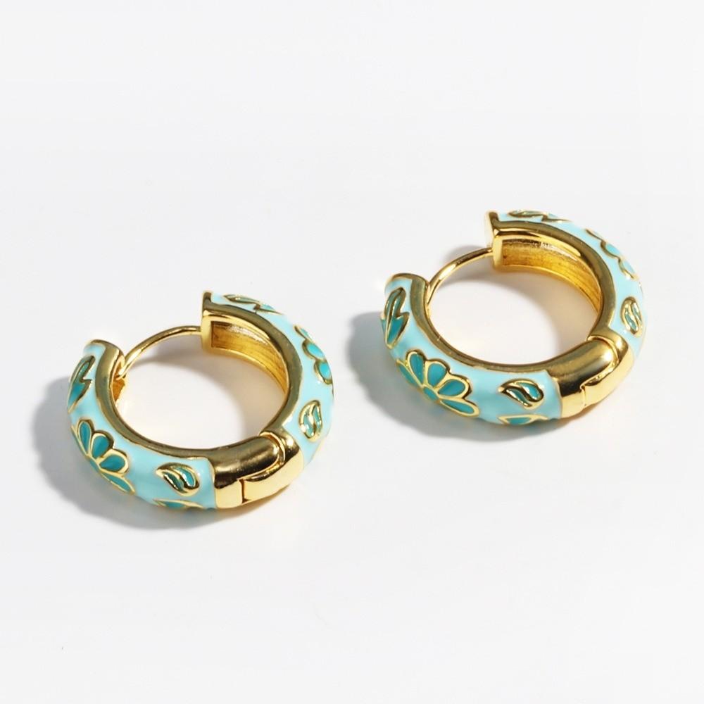 Classic Chinese Style Earrings Traditional Glaze Ear Jewelry India Flower Enamel Ear Rings  Ladies