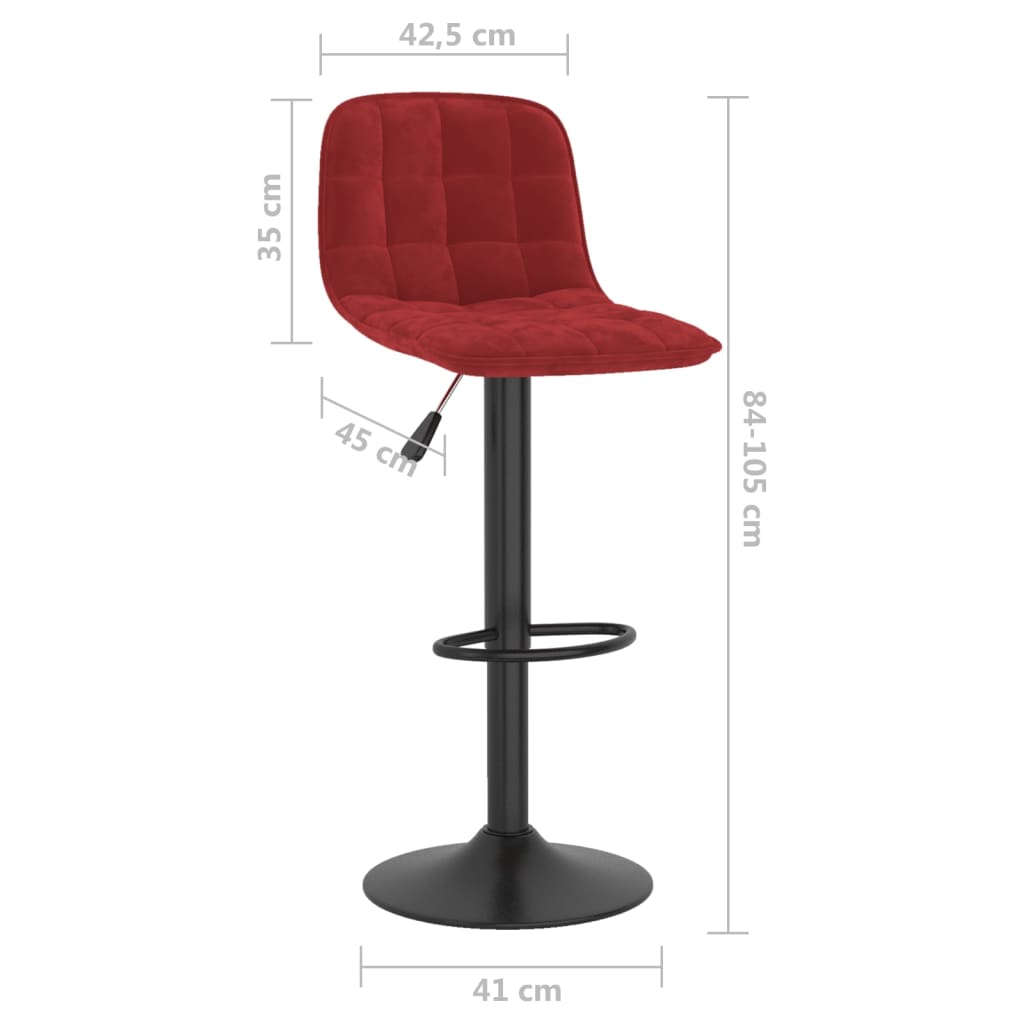 Bar Stool Set of 2 Wine Red Velvet
