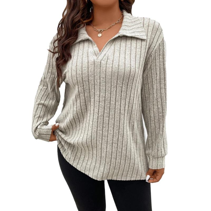 Solid Color Women s Top V-neck Long Sleeved T-shirt Loose Fit XL абрикосовый