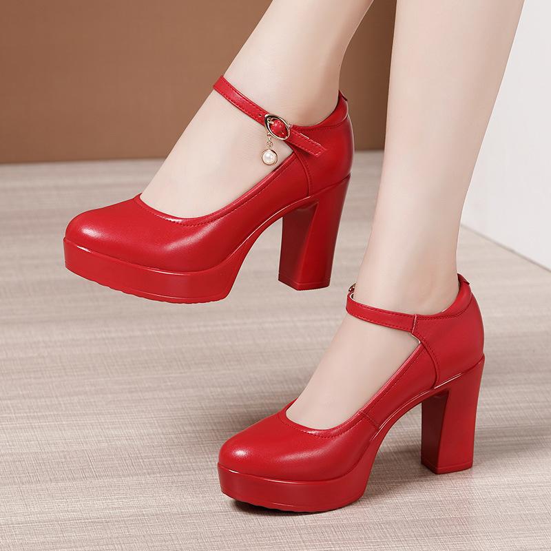

9cm 12cm Big Small Size 32-43 Elegant Shallow Wedding Shoes Women Pumps 2025 Spring Block High Heels Shoes Model Dress Office 32