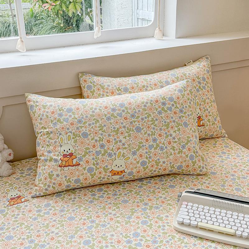 Floral Printed Cotton Coarse Cloth Bed Sheet and Duvet Cover Set for Dorm or Bedroom