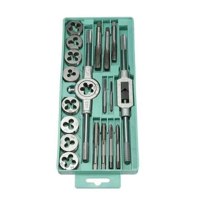 Jeu de Tarauds et Filières Multifonction 12/20 Pièces M3-M12 Métrique Bouchons de Filetage Vis à Main Tarauds Droits Coniques Outils de Taraudage et de Filetage