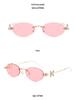 Jennie Style Frameless Oval Sunglasses with Rhinestones & Anti-Blue Light Lenses