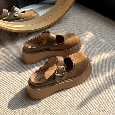 CRLAYDK Vintage Damen Komfort Plateau Pantoletten Verstellbare Schnalle Slipper Geschlossene Zehe Lässige Laufschuhe für Damen