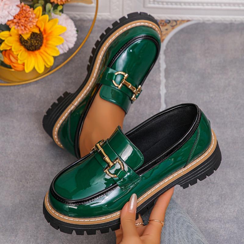 Femme Shoes Nieuwe Stijl Loafers Grote Maten Casual Damesschoenen Dikke Zolen Enkelschoenen met Dikke Hakken 36 groen