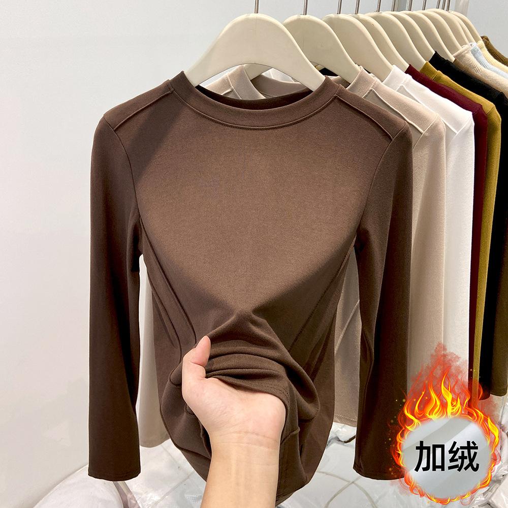 Fleece Thickened Small Stand-Up Neck Bottom Shirt Women's Spring Angora Red Inner Long Sleeve T-Shirt Top