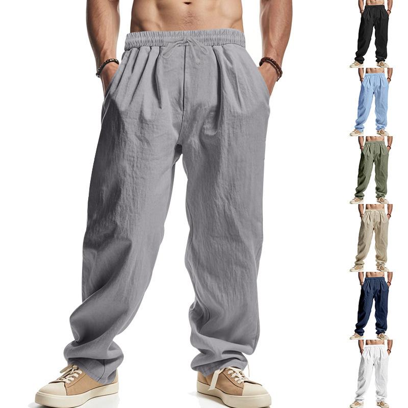 Men's Loose Casual Linen Hip Hop Beach Sports Wide Leg Trousers Mens