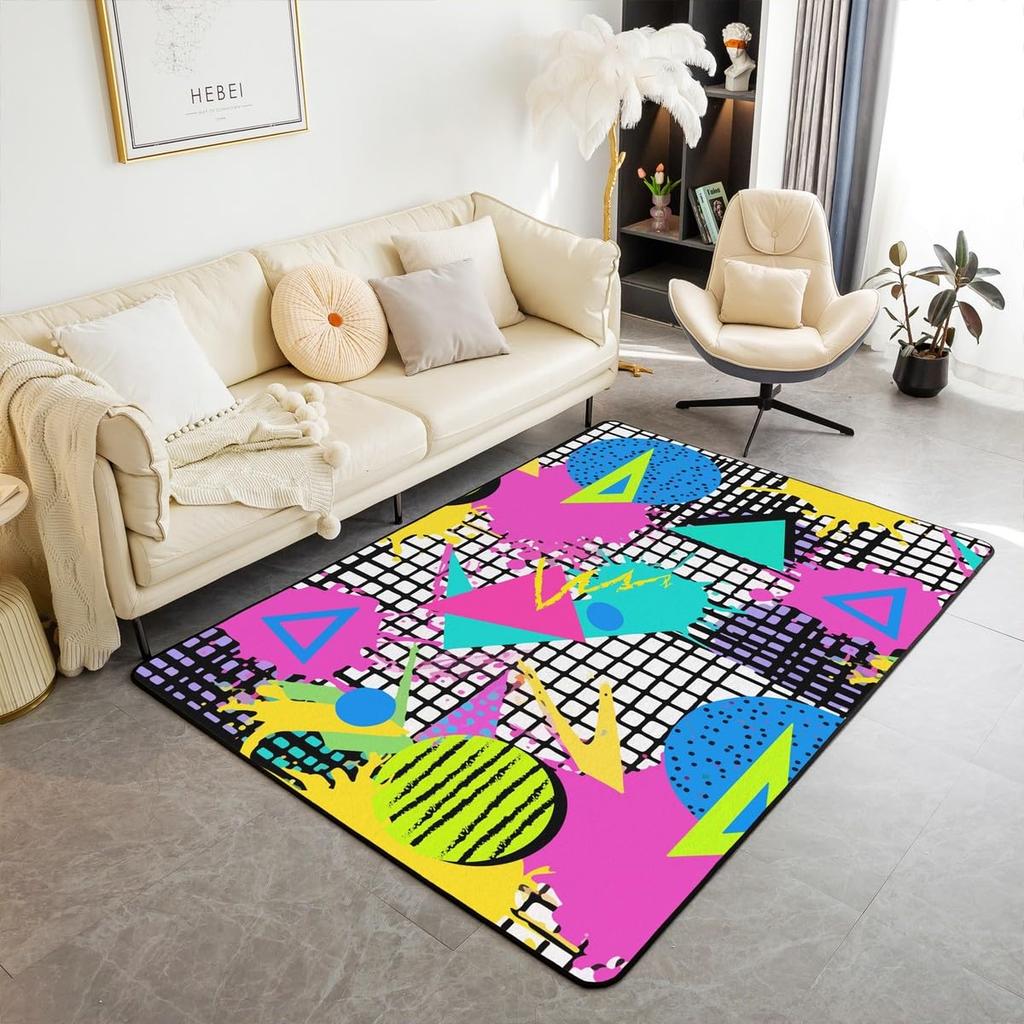 Memphis Area Rug 3x5 Hipster Retro Rug 80s 90s Hip Hop Funky Carpet for Bedside Colorful Pop Art Inspired Watercolor Eighties Memphis Geomet