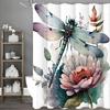 Dragonfly Lotus Watercolor Shower Curtain, Bathroom Decorative Shower Curtain, Waterproof Shower Curtain with Hooks