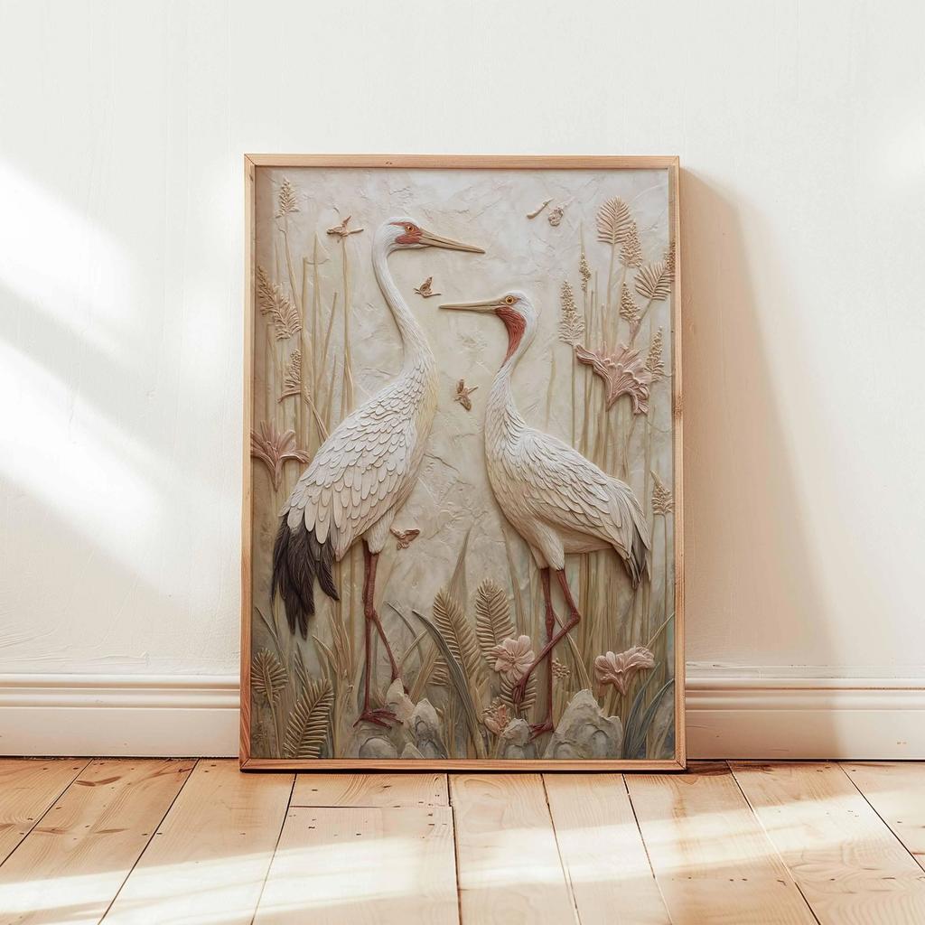 Cranes Flying Poster, Japanese Art Print, Traditional Ink Painting, Elegant Bird Art, Nature Wall Decor Oriental Landscape Decor