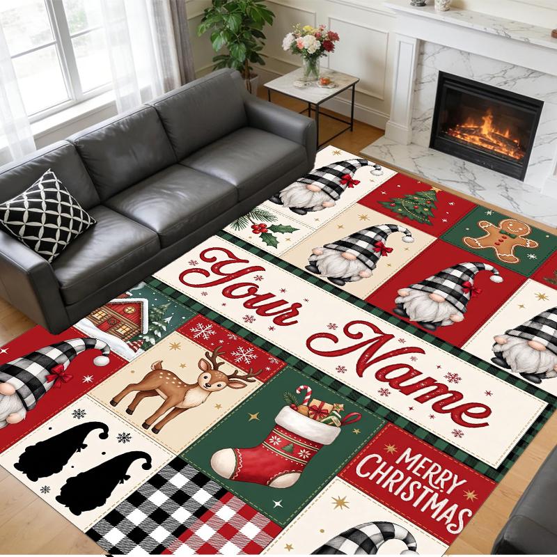 Christmas Custom Name Printed Square Area Rug Soft Non Slip Floor Carpet For Bedroom Holiday Gift