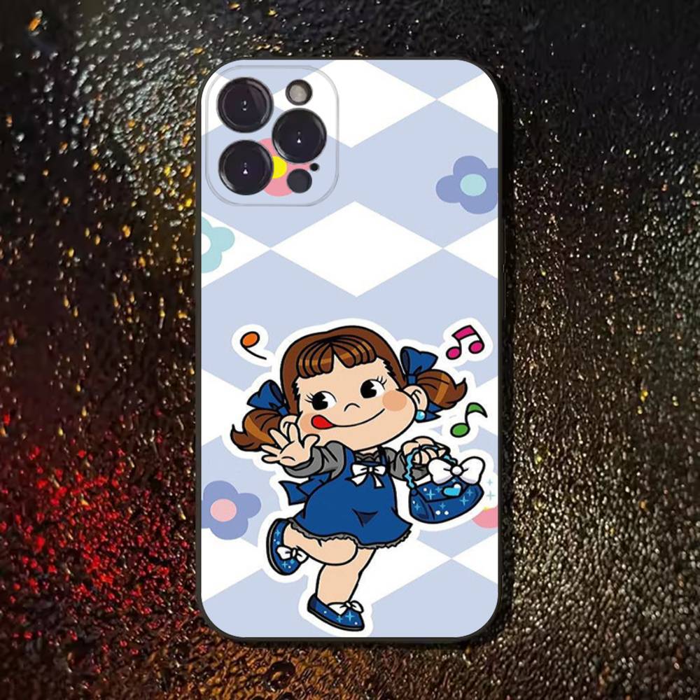 Fujiya Milky Peko-Chan Phone Case For iPhone 17,16,15,14,13,12,11 Plus,Pro Max,XS,X,XR,SE,Mini,8,7,Soft Silicone Black Cover