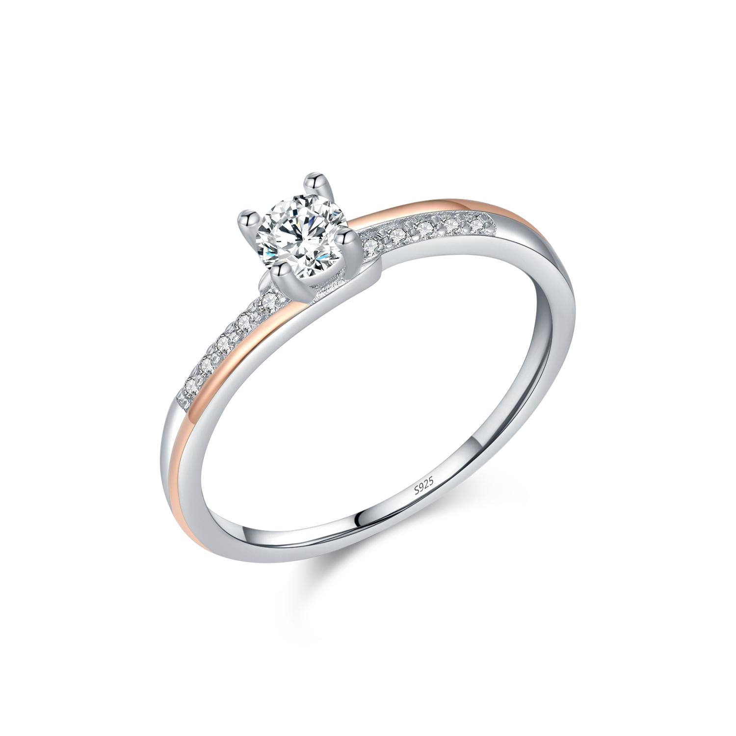 

925 Sterling Silver Classic Wedding Elegant Ring Rose Gold Color Line Unique Metallic Contrast Design Jewelry For Women 5