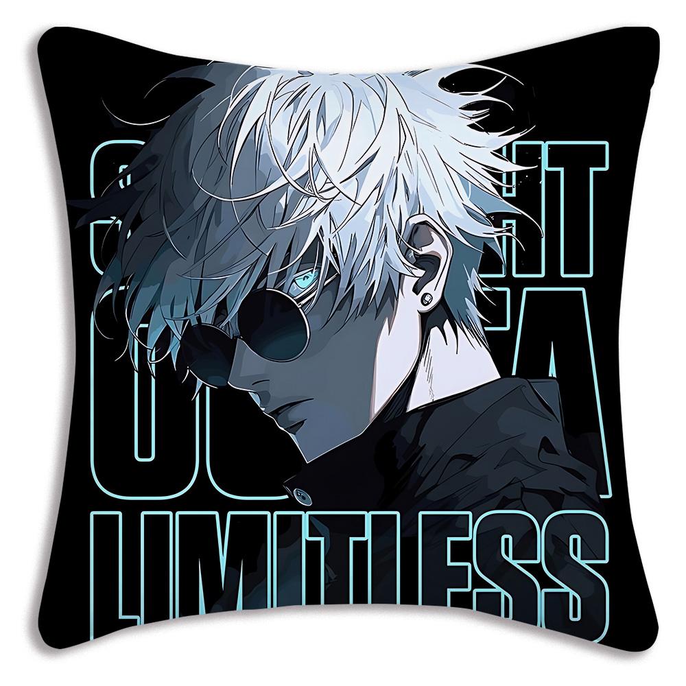 Hot Anime Jujutsu Kaisen Pillow Covers Cartoon Sofa Decorative Home Double-Sided Printing Short Plush Cute Cushion Cover