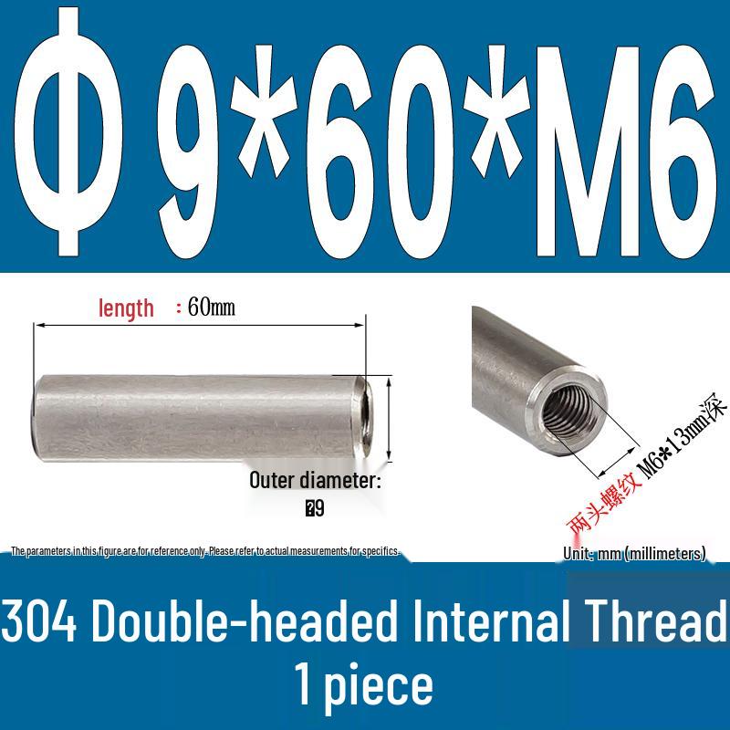 Stainless Steel 304 Double-Ended Threaded Cylindrical Guide Pin with Dual-End Holes