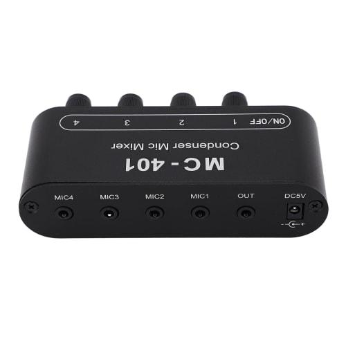 Aluminum Alloy Condenser Microphone Mixer, 4-in Condenser Microphone Mixer, Karaoke Mixer, 1-out Microphone Mixing System, Mini Audio Podcast Mixer fo