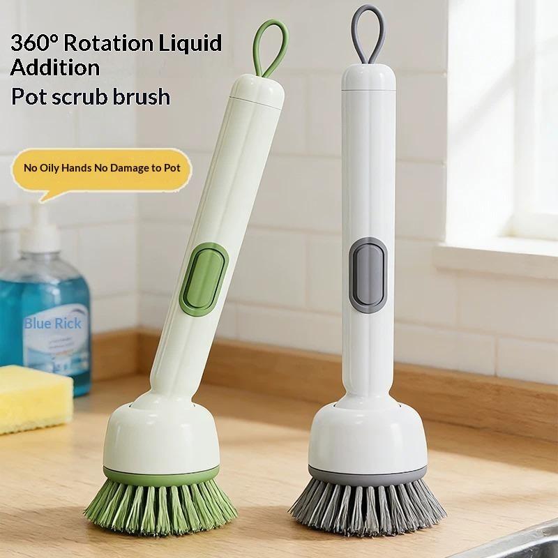 Soap Dispensing Dish Brush With Non Scratch Bristles And Hanging Loop For Kitchen Pots Pans Dishes Cleaning