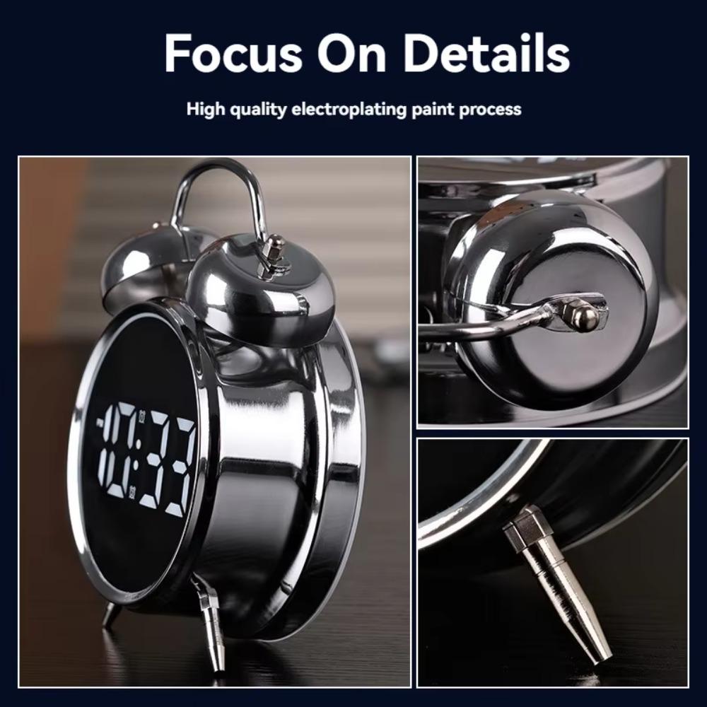 Loud Voice Metal Digital Alarm with Bright LED Display Bedside Clock for Heavy Sleeper Kids Students Home Living Room Decor