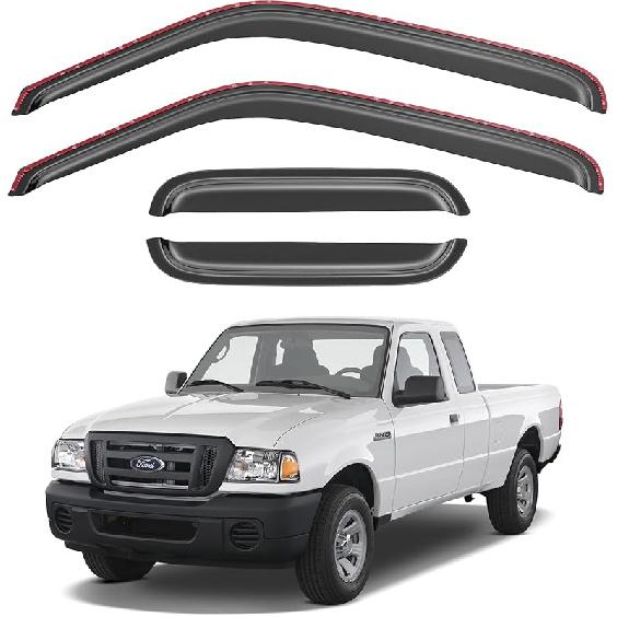 Window Rain Guards Visors For 2009-2018 Dodge Ram 1500 Quad Cab, Out-Channel Window Vent Wind Shades Deflectors For 09-18 Ram 1500 Extended Cab