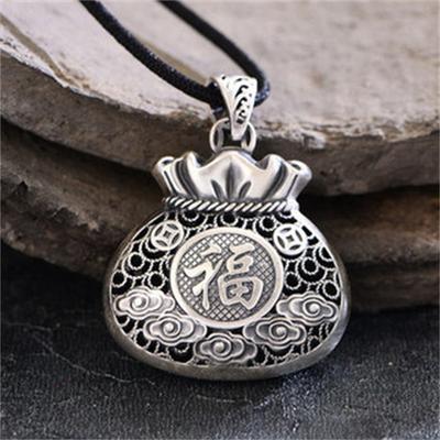Glück Fu Tasche Anhänger Für Frauen Schmuck Trendy 925 Silber Kette Halskette Weibliche Karpfen Drache Phoenix Auspicious Hohl Anhänger