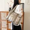 Checkered Cotton-padded Tote Bag Korean Style Nylon Handbag Simple Down Cotton Shoulder Bag Girls