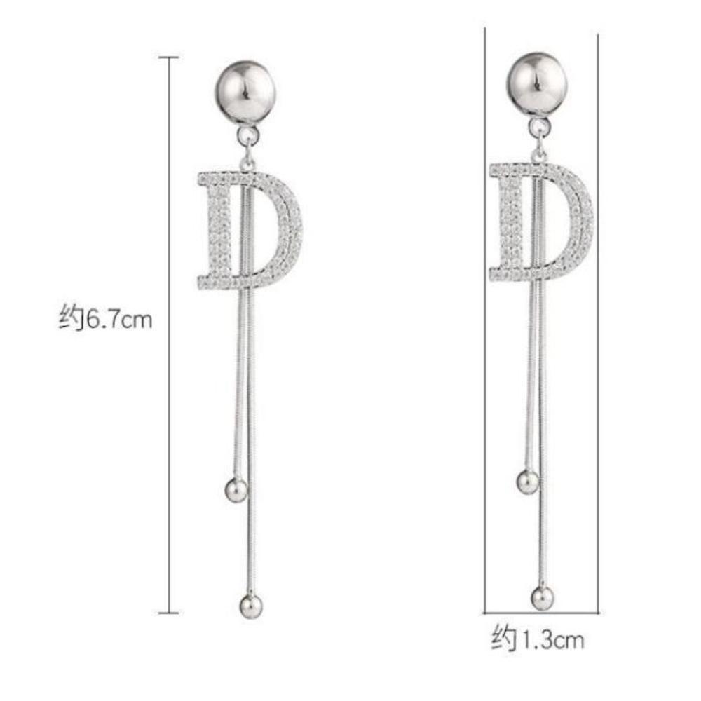 Exquisite Luxury Gold Color Letter D Long Drop Dangle Earrings for Women Charm Fashion Zircon Korea Earring Bride Jewelry Gift