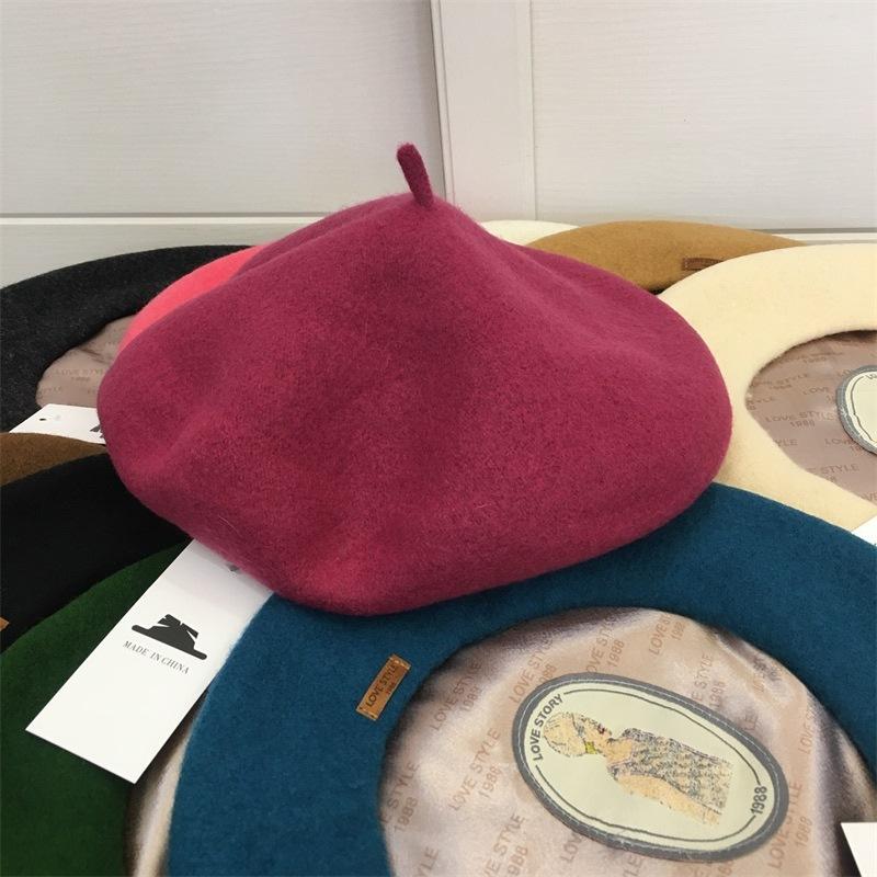

Ishihara Satomi wool beret women s autumn and winter lining design solid color retro painter hat M（56-58cm） сливовий