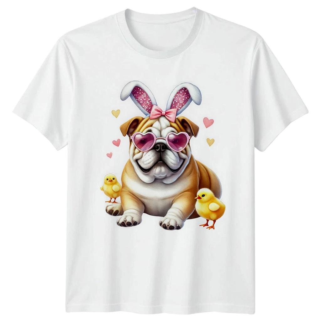 Cute Bulldog Wearing Bunny Ears And Heart Womens T-Shirt Easter Spring Dog Lover