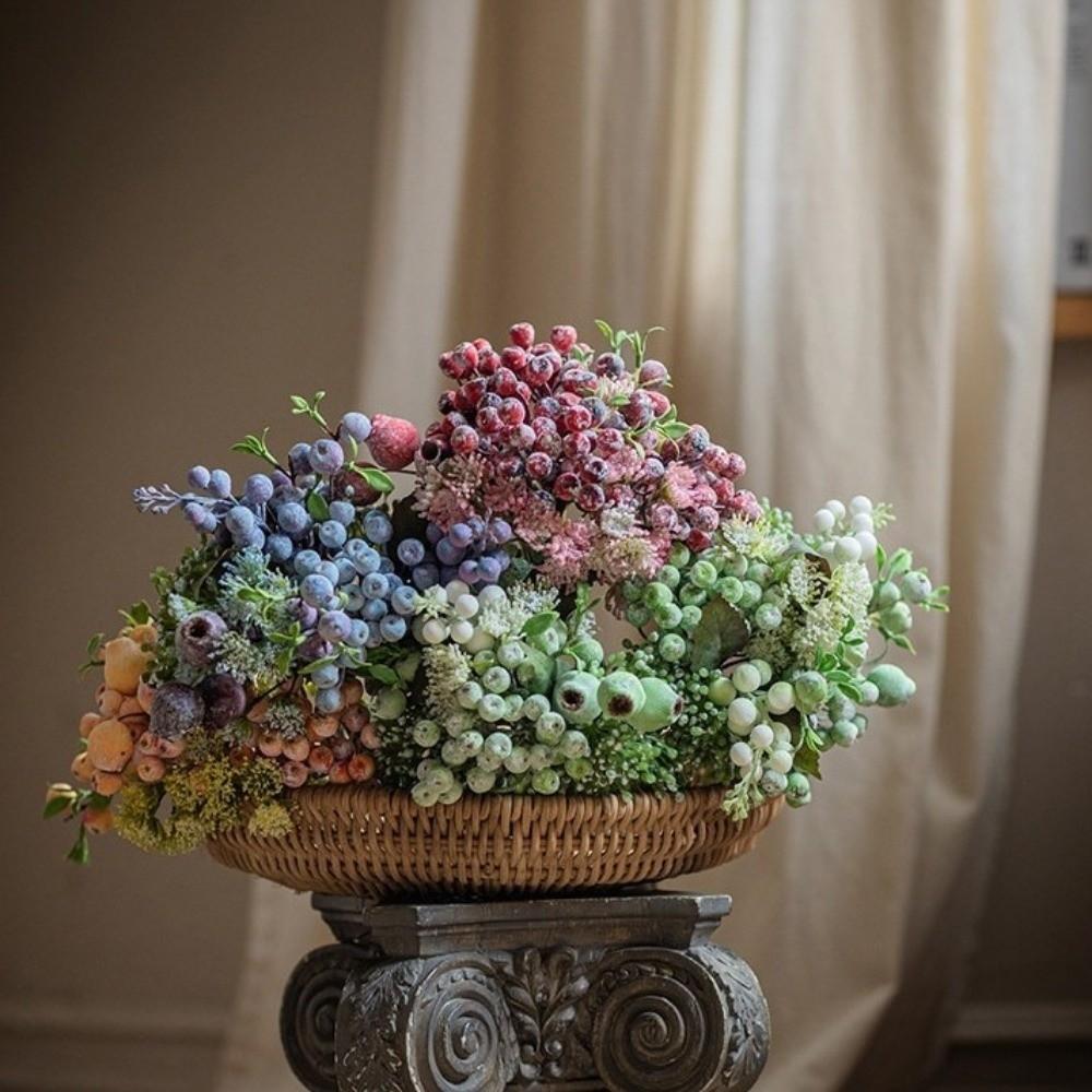 Frost Finis Multi-color Artificial Berry Branches Blueberry Fruits Bouquet Floral Arrangement