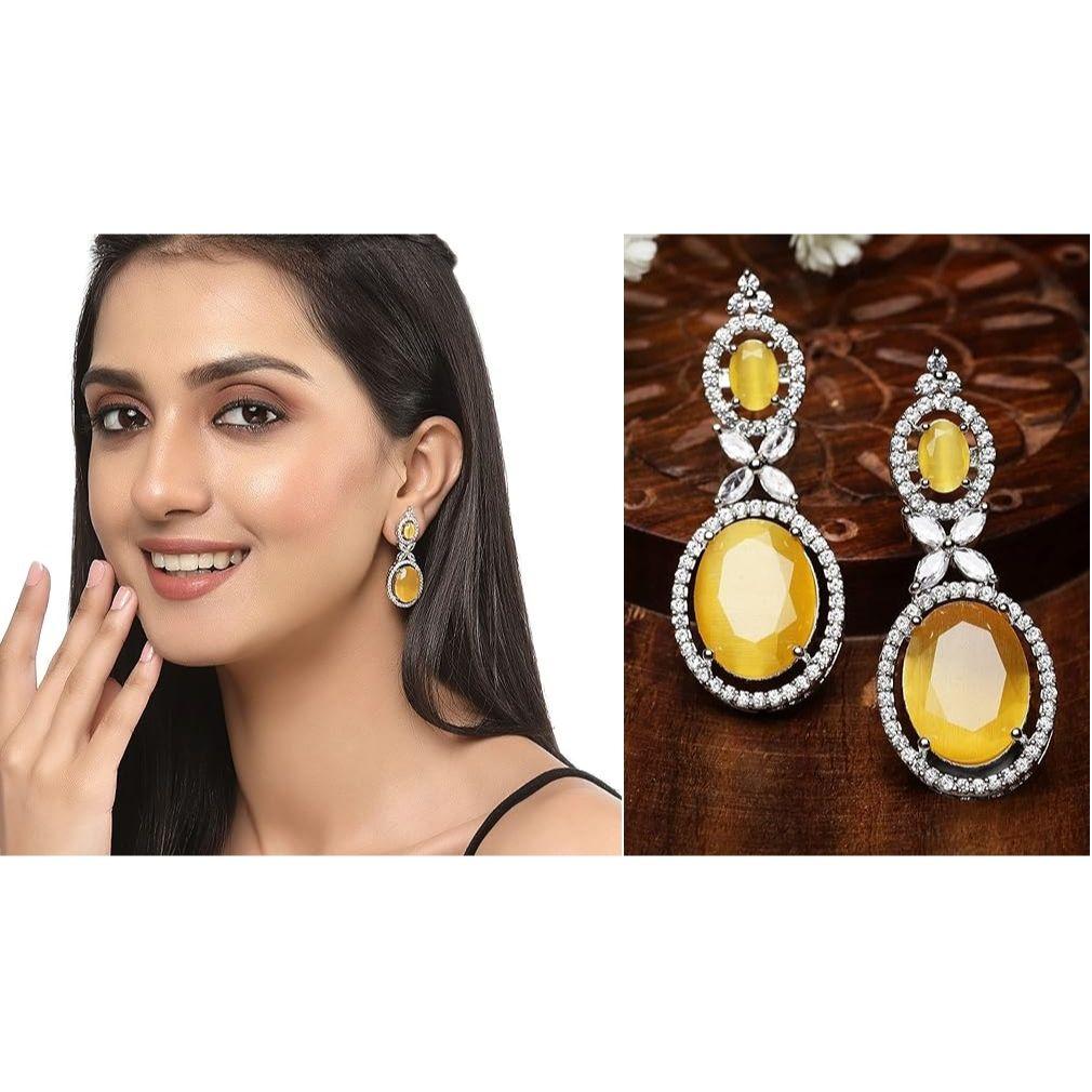 Versilberte, mit amerikanischen Diamanten besetzte, ovale Tropfenohrringe, Schmuck für Mädchen und Frauen