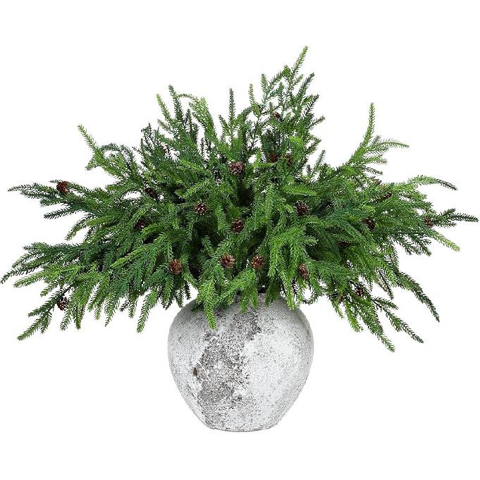 Yinder Xmas Norfolk Pine Branches with Pine Cones Norfolk Pine Artificial Xmas Branches for Xmas Indoor Outdoor Home Decor(10 Pcs) 6