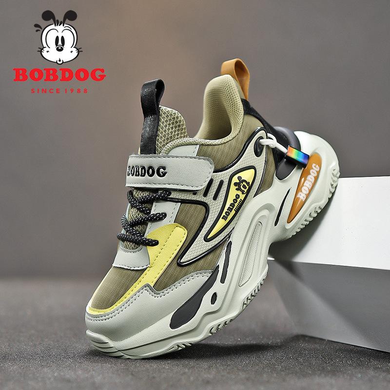 Babu Bean Boys Sneakers 2025 Autumn New Children's Leather Surface Medium and Large Children's Lightweight Velcro Running Shoes