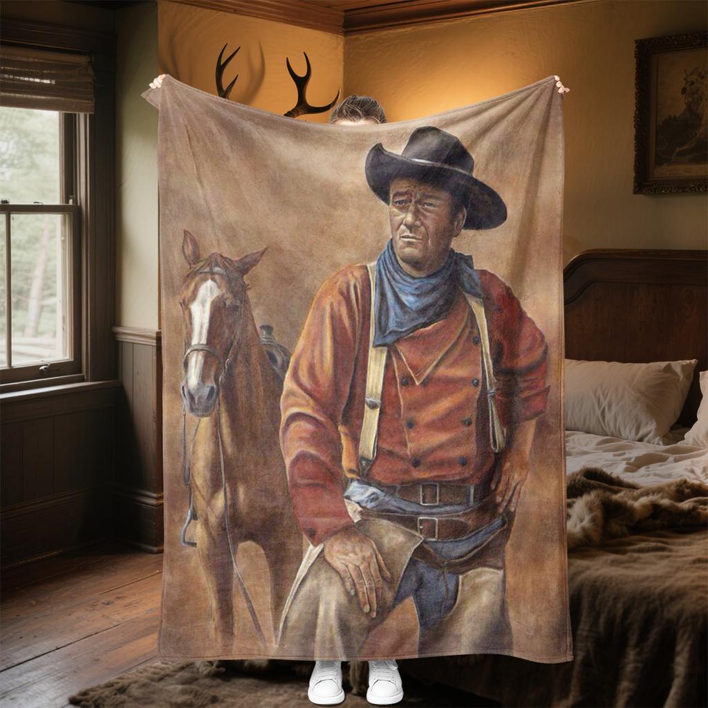 John Wayne Western Cowboy Hat Blanket Soft Comfortable All Seasons Perfect Sofa Office Nap Travel Festive Gift