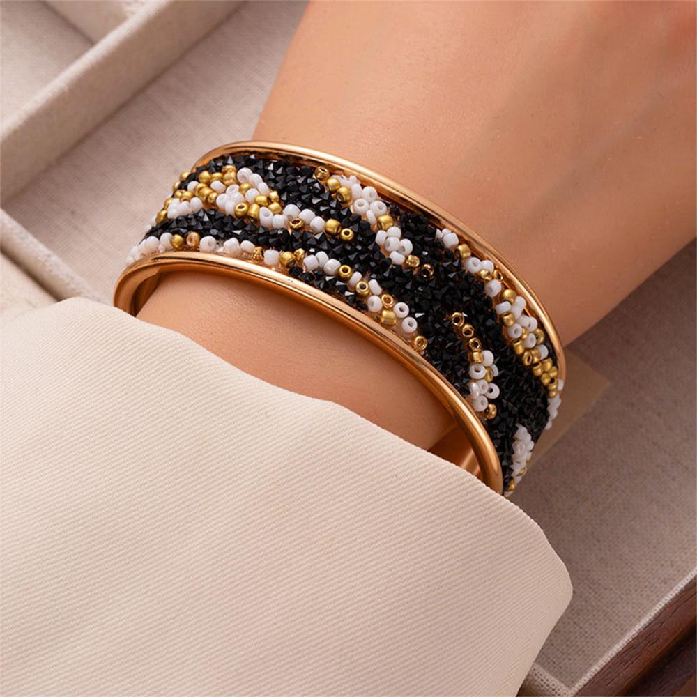 Design Sense Fun Colorful Rice Retro Bead Sparkling Open Bangle Bracelet Exaggerated Wide Face Personalized Bracelet Jewelry