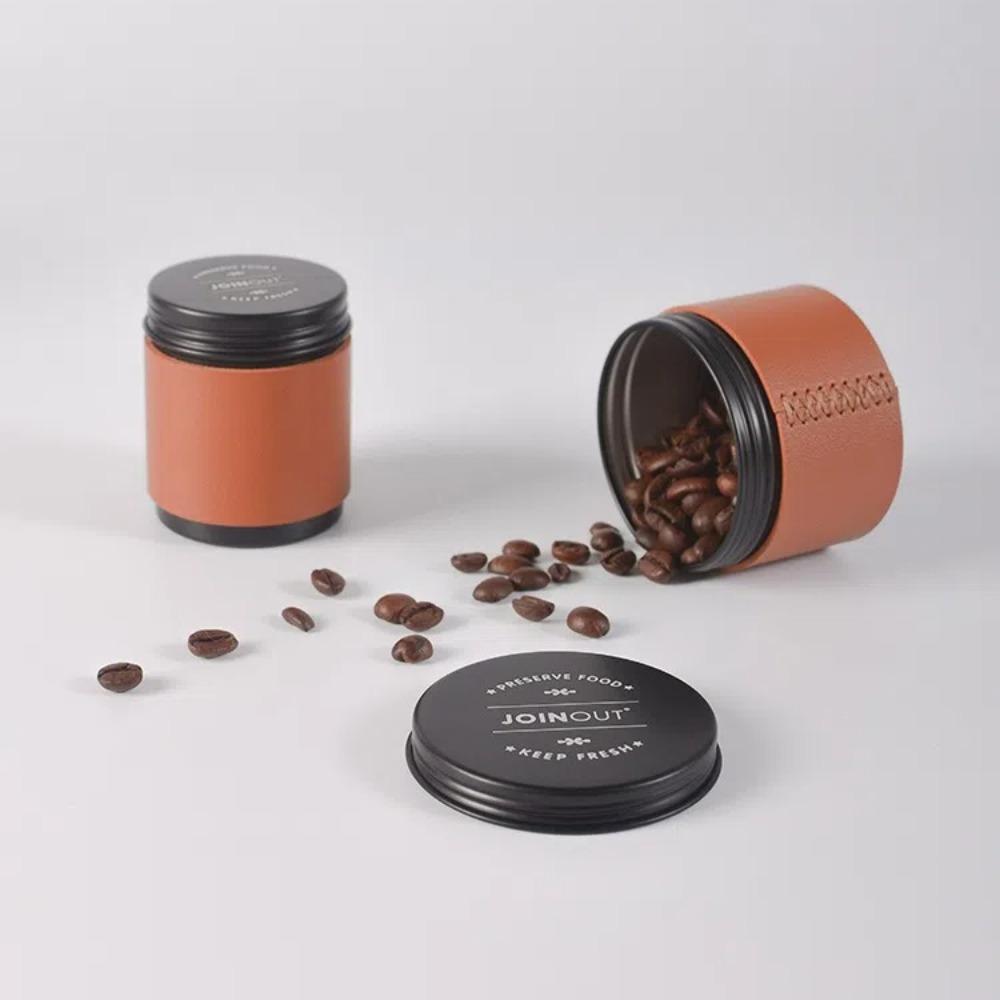 Potable Coffee Storage Tool Mini Coffee Bean Storage Jar Leather Case Moisture-proof Coffee Powder Sealed Jar Iron Cans Camping