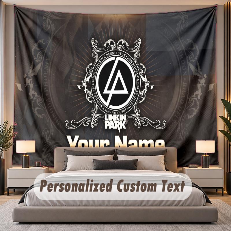 Benutzerdefinierter Namens-Text-Wandteppich Linkin Park Personalisierter Polyester-Wandteppich für Schlafzimmer und Zimmer