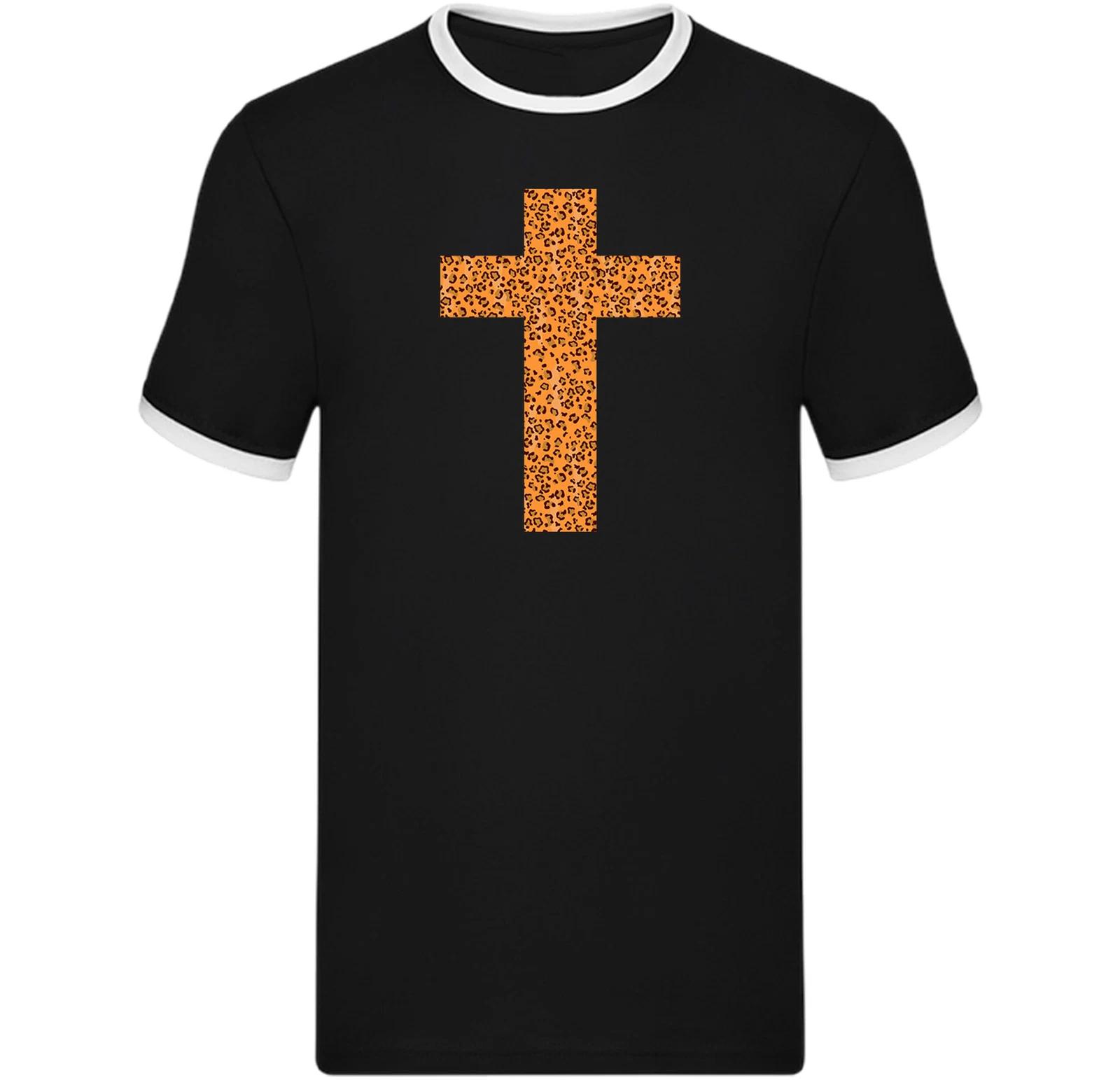 Leopard Print Cross Ringer T Shirt,Christian Faith Ringer Tee,Christmas Gift Top S