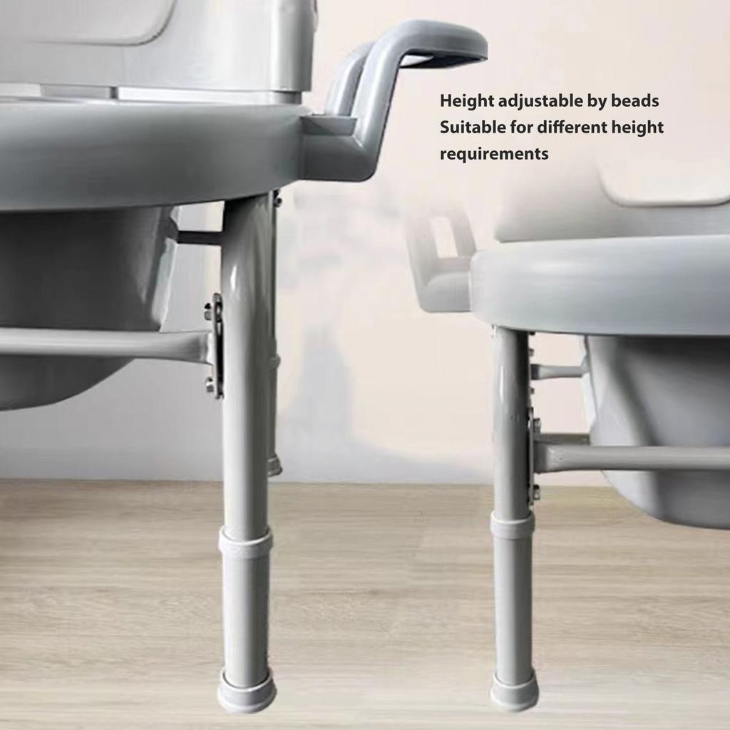 Portable Bedside Commode Chair 3 Adjustable Heights Mobile Toilet Seat with Solid Bucket Padded Backrest for Pregnant Elderly