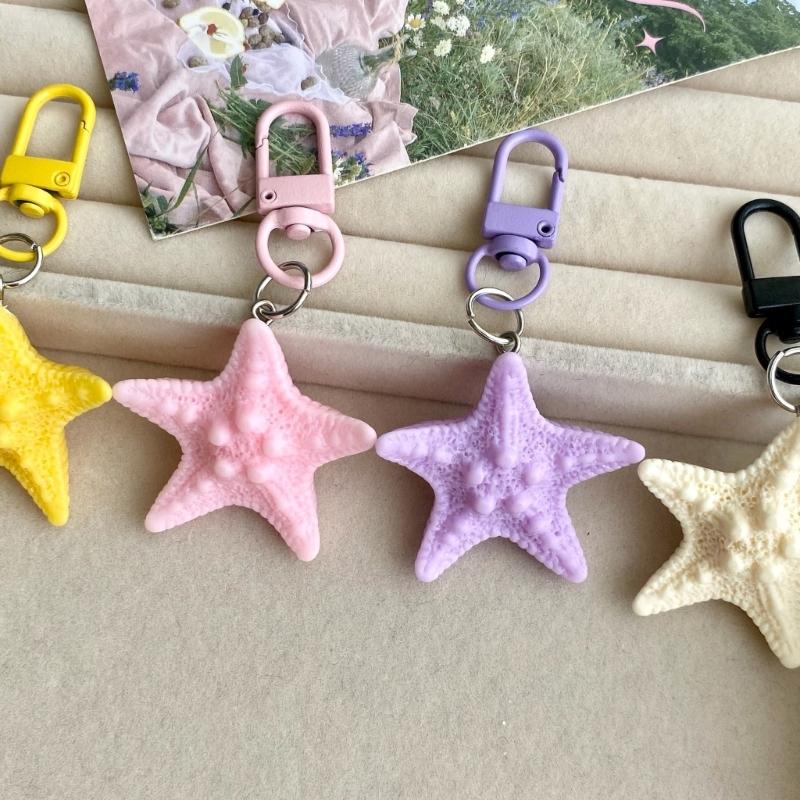 Pentagrams Pendant Keyring Colorful Starfish Shaped Keychain Handbag Charm Decoration Stylish Car Key Holder Ornament