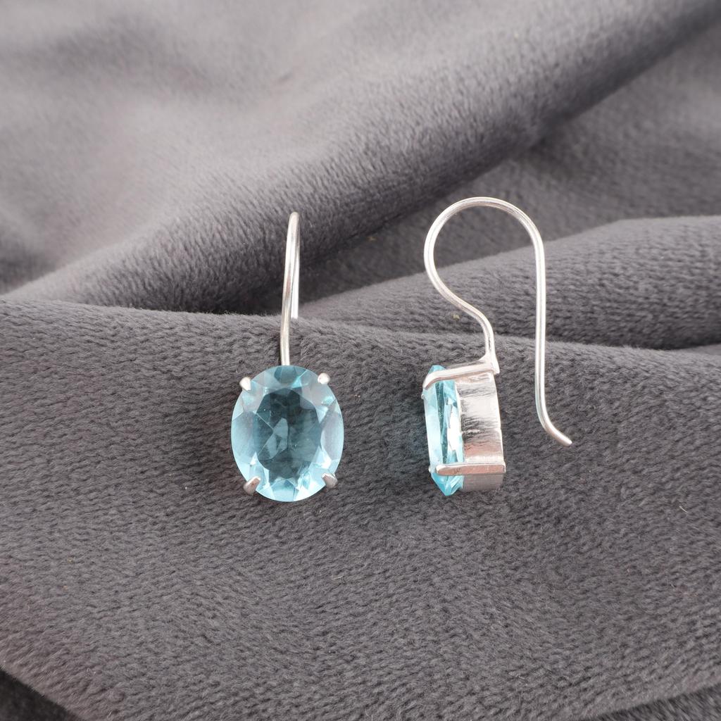 Sky Blue Topaz Gemstone Earring, Handmade Gorgeous Jewelry, 925 Solid Sterling Silver Jewelry, Bohemian Earring For Wedding Gift
