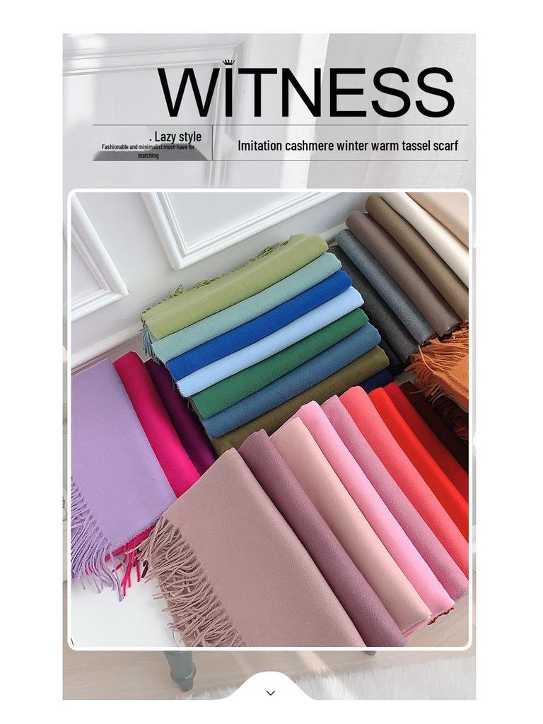 Luxuriöser Imitationskaschmir-Quasten-Schal in Uni-Rot für Damen - Koreanischer Stil, Winter-Vielseitig, Elegant