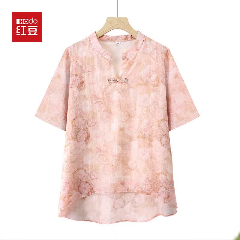 Hodo Mid-Aged Women s Summer Chiffon Blouse 3XL