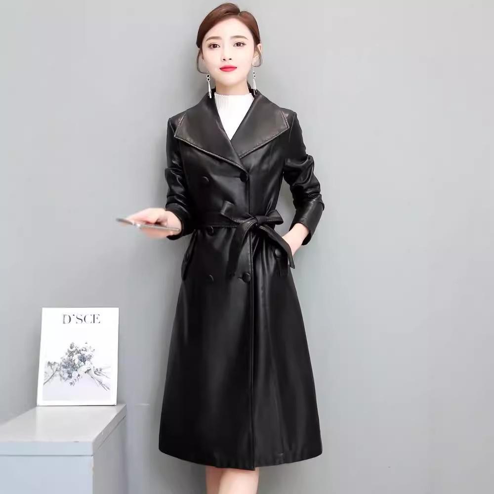 

Осенняя кожаная ветровка в корейском стиле: Модная, женская куртка средней длины, ПУ, большой размер, тонкий фасон 4XL чёрный