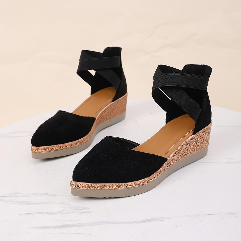 Bohemian Round Head Water Table Wedge Sandals Roman Strap High Heel Sandals Hollow Summer Straw Mat Sandals