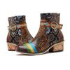 Johnature Handmade Genuine Leather Shoes Printing Contrast Retro Casual Comfort Women's Short Boots