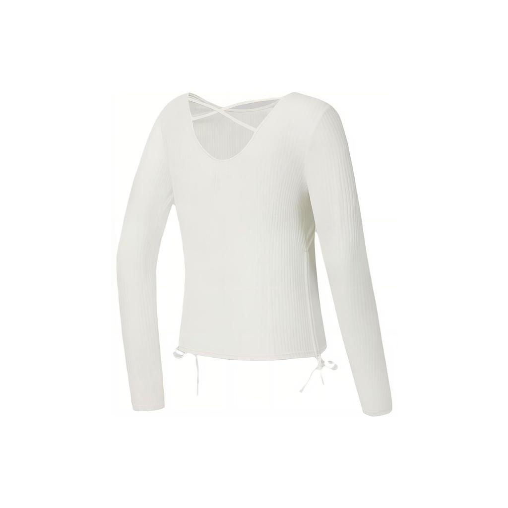FILA Solid Color Knitted Long Sleeve Fitness Top Women tops Vanilla-White A11W341204FIV