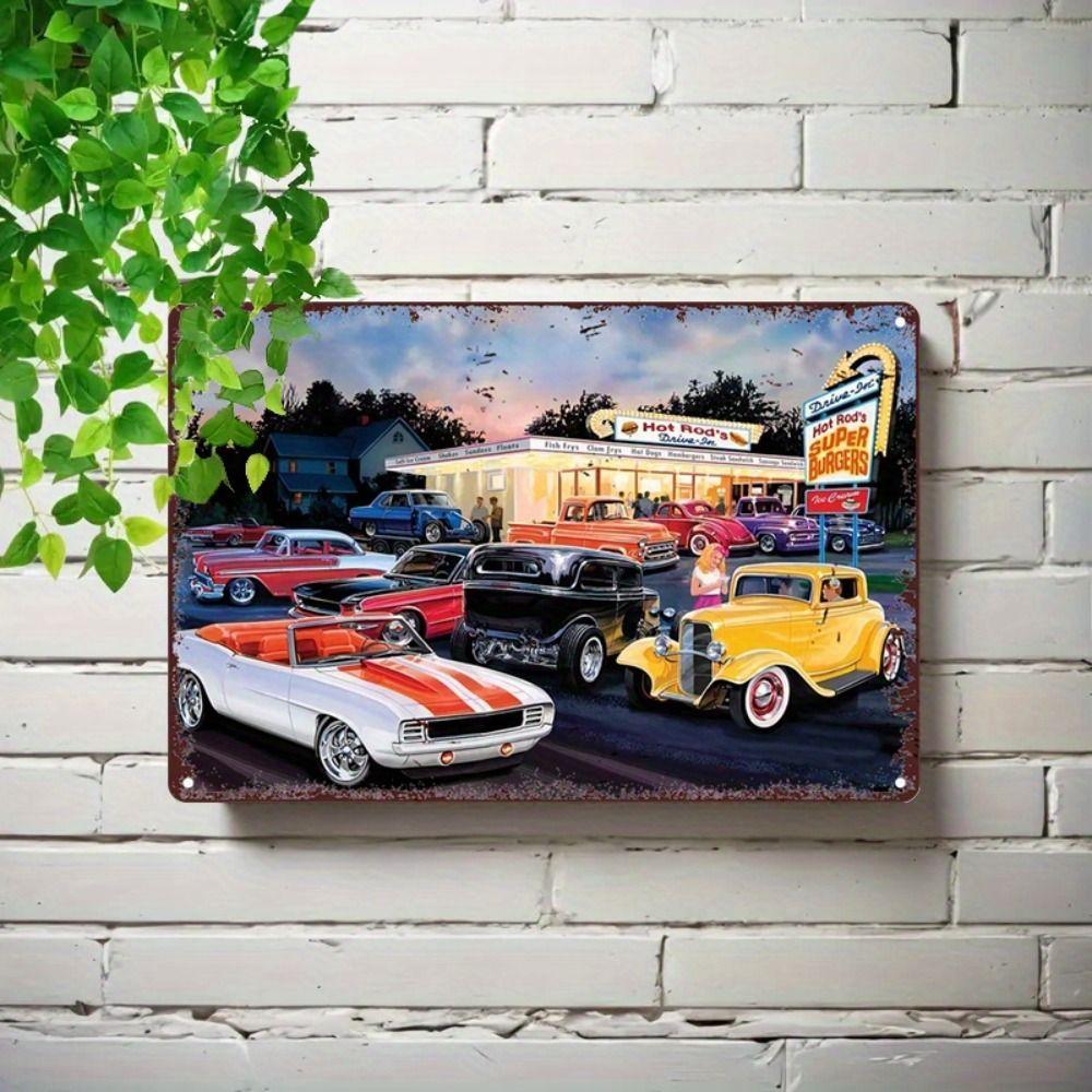 Vintage Metal Car Sign Decor Gift For Auto Lovers Garage Wall Art
